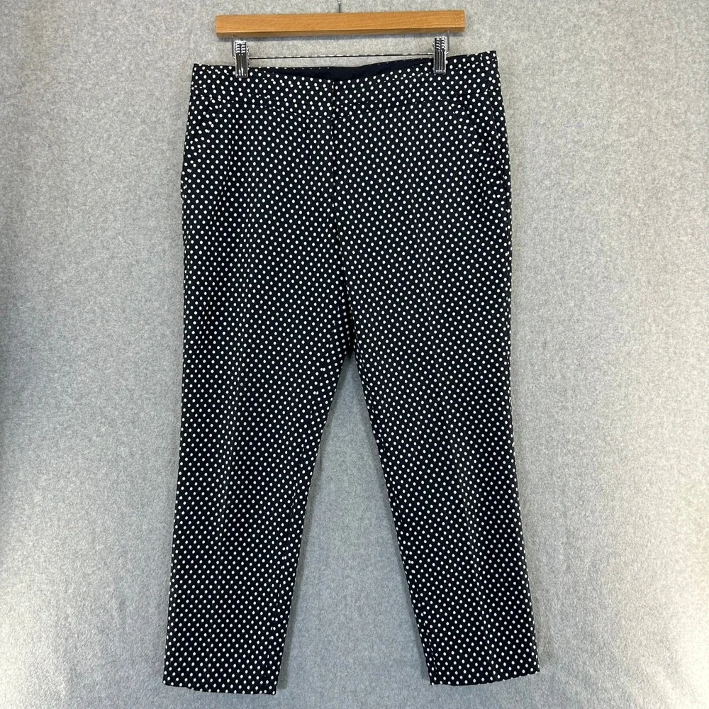 Tory Burch Jacquard Polka Dot‎ Cropped Pants Navy Blue White Slim Leg Womens 10